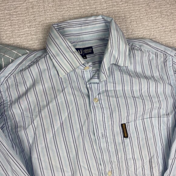 Lot of x2 Vintage Giorgio Armani Jeans Shirt Mens M Blue Plaid / Lined Read* - Picture 4 of 15